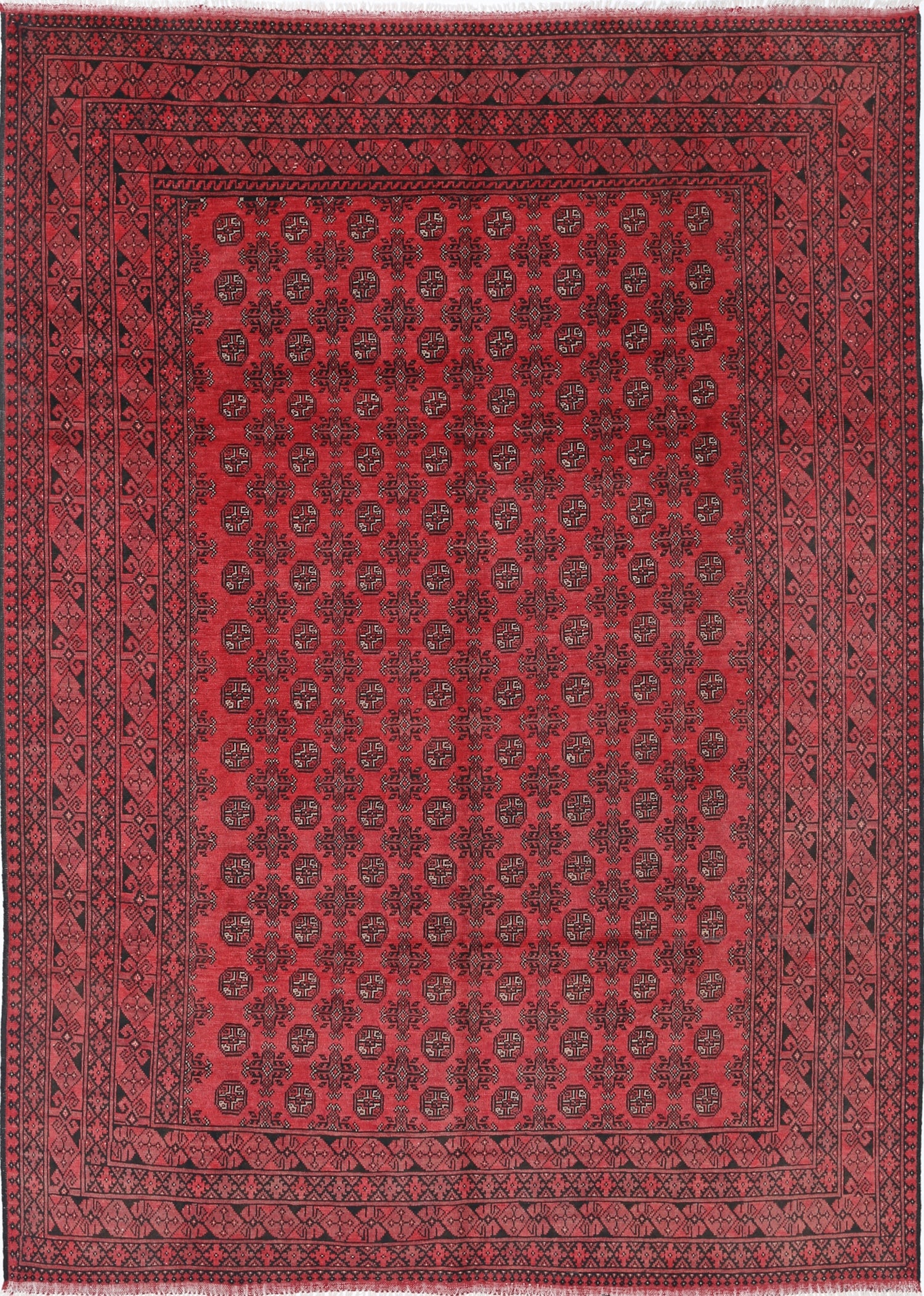 Ivory Hand-Knotted Afghan Tribal Geometric Wool Rug - 8'4" x 11'5"