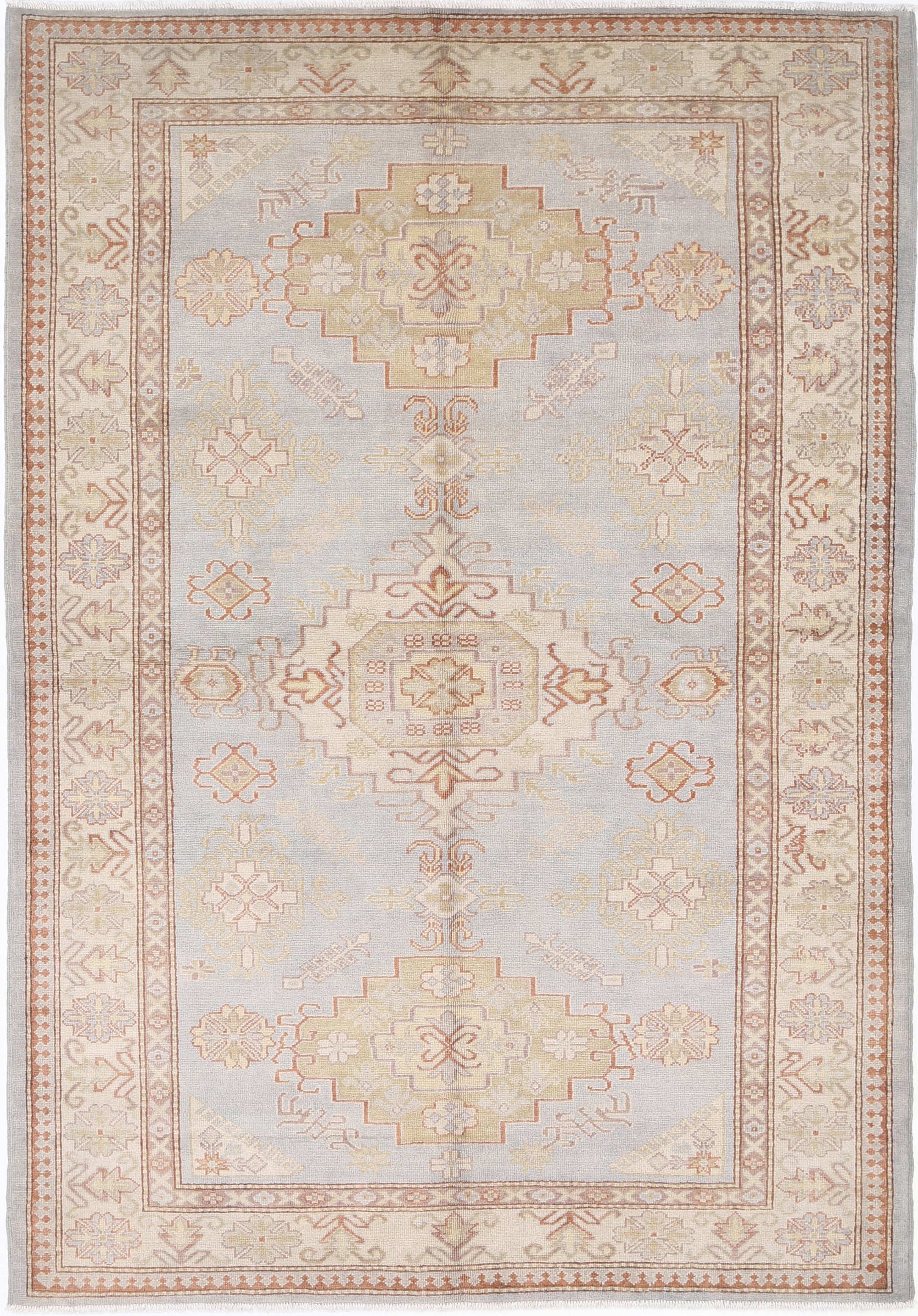 Grey Hand-Knotted Distressed Vintage Wool Rug - 6'1" x 8'10"