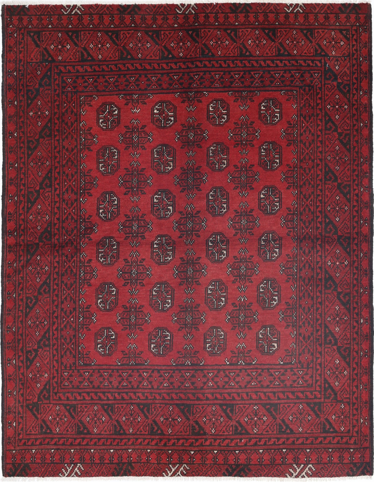 Ivory Hand-Knotted Afghan Tribal Geometric Wool Rug - 4'11" x 6'3"