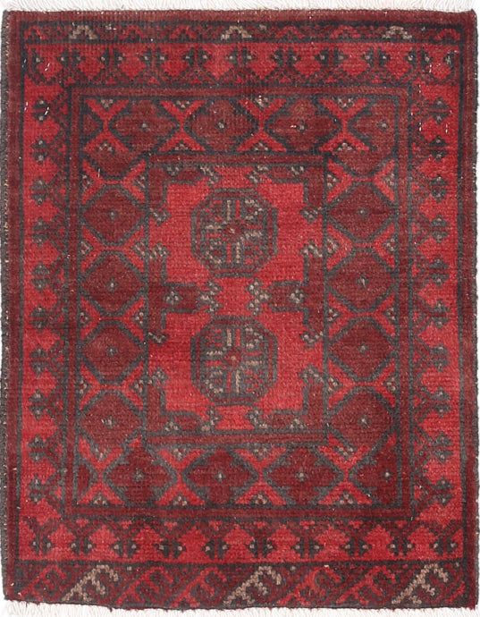 Ivory Hand-Knotted Afghan Tribal Geometric Wool Rug - 1'7" x 2'1"