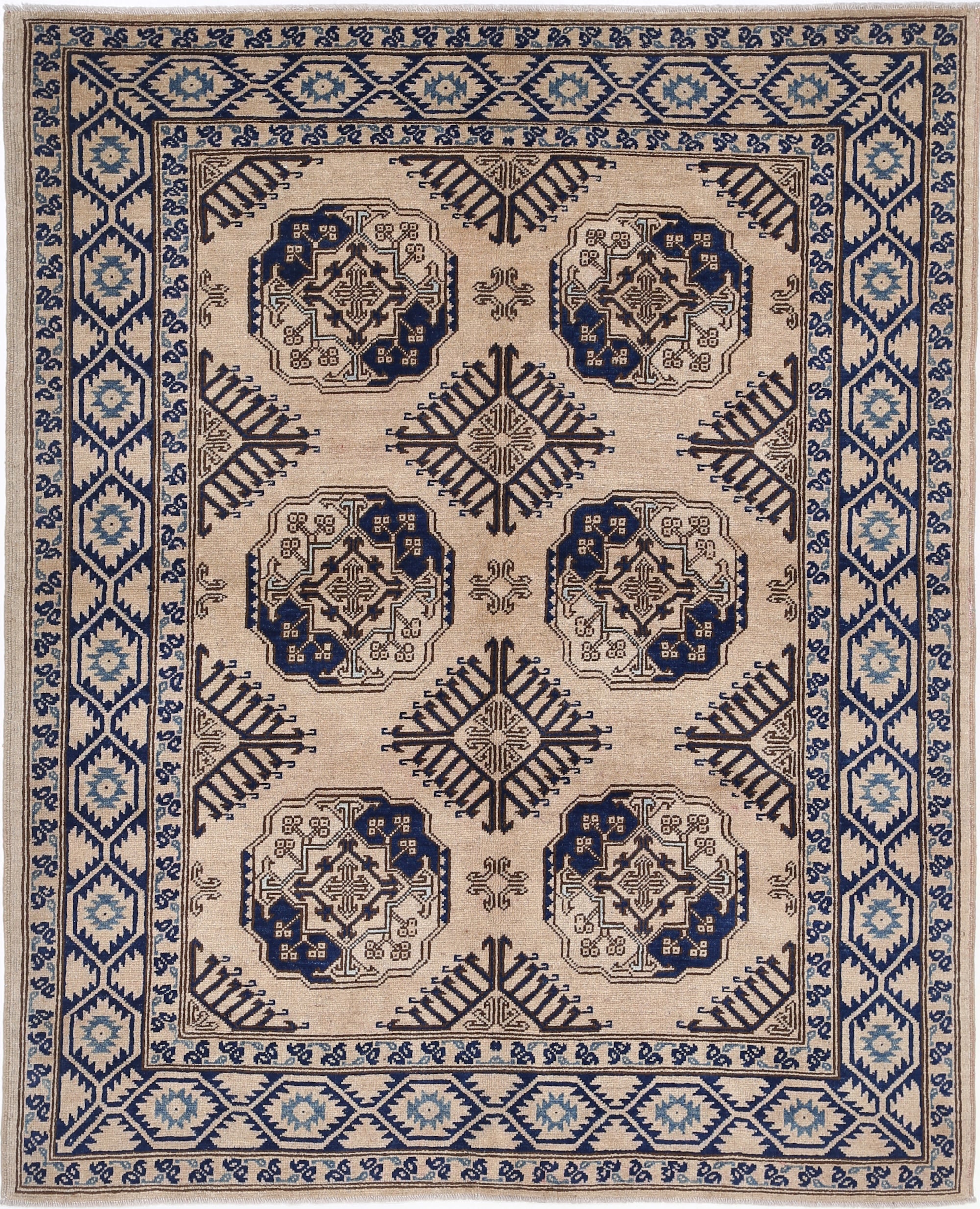 Gold Hand-Knotted Distressed Vintage Wool Rug - 5'8" x 7'1"