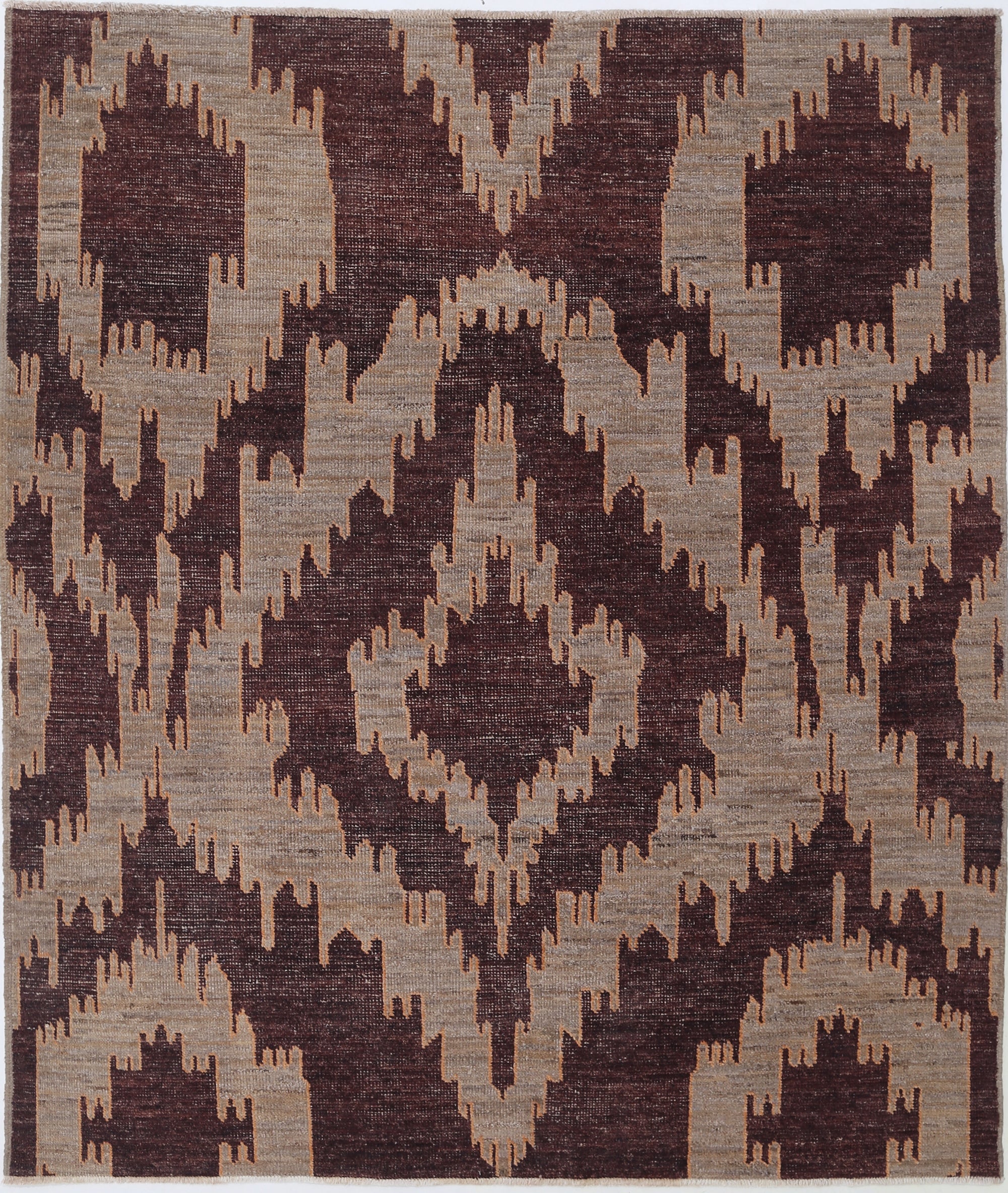 Brown Hand-Knotted Tribal Geometric Wool Rug - 5'0" x 9'3"