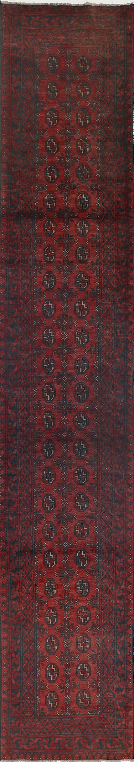 Ivory Hand-Knotted Afghan Tribal Geometric Wool Rug - 2'7" x 15'5"