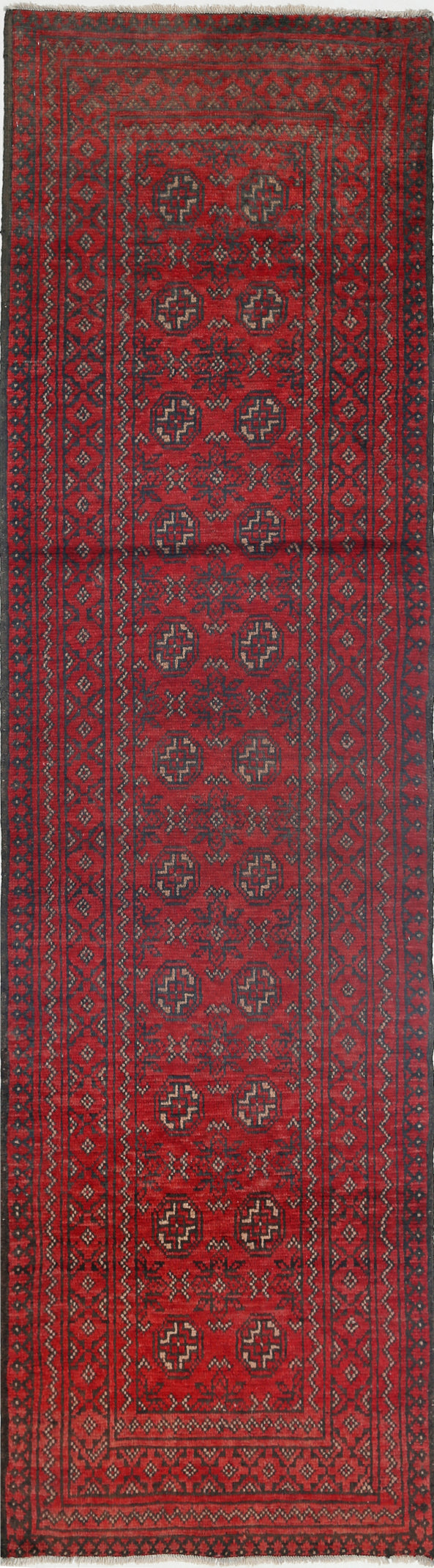 Ivory Hand-Knotted Afghan Tribal Geometric Wool Rug - 2'6" x 9'2"