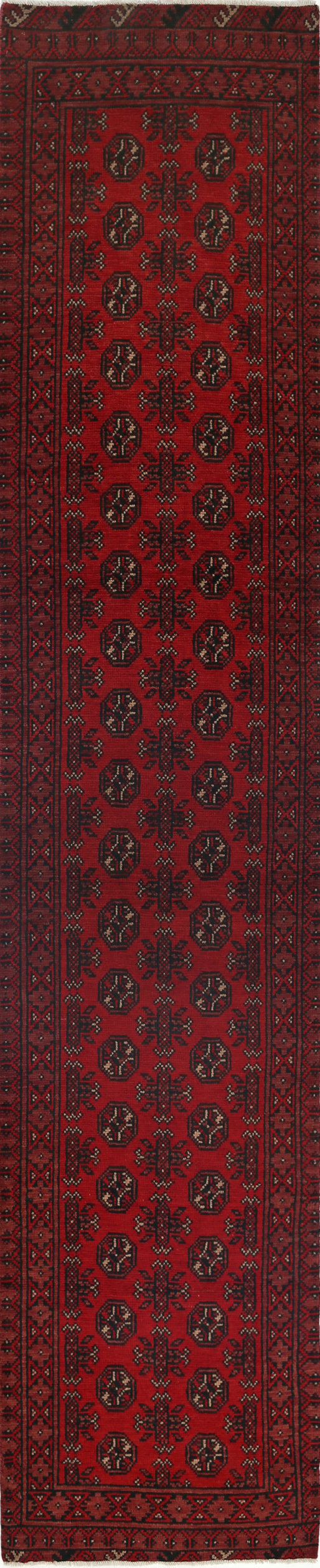 Ivory Hand-Knotted Afghan Tribal Geometric Wool Rug - 2'6" x 12'5"