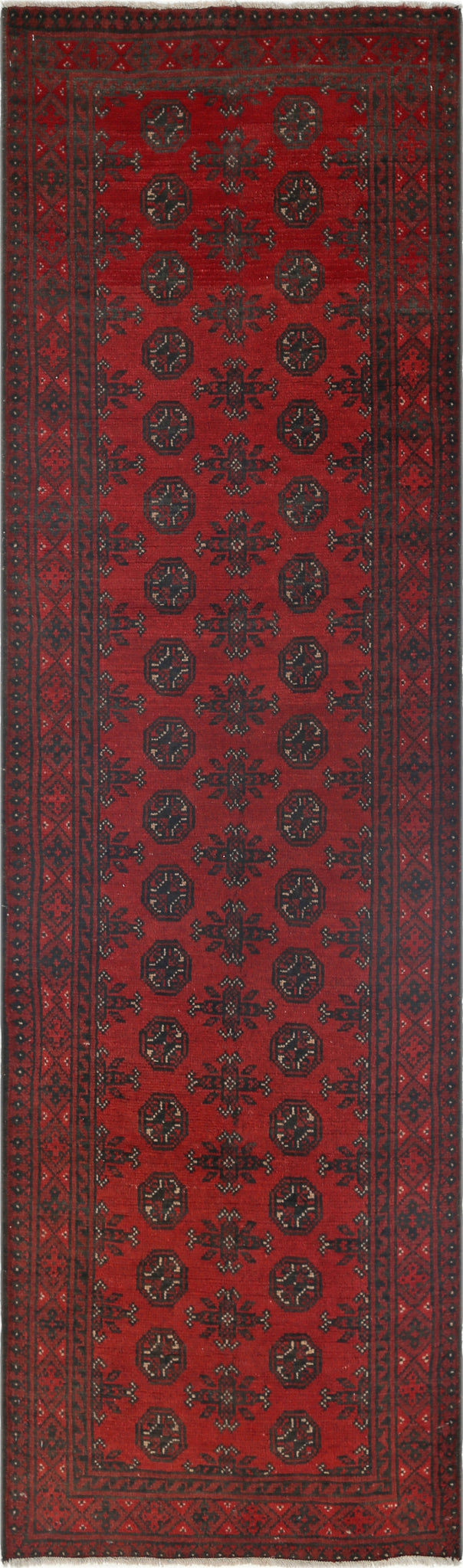 Ivory Hand-Knotted Afghan Tribal Geometric Wool Rug - 2'6" x 9'0"
