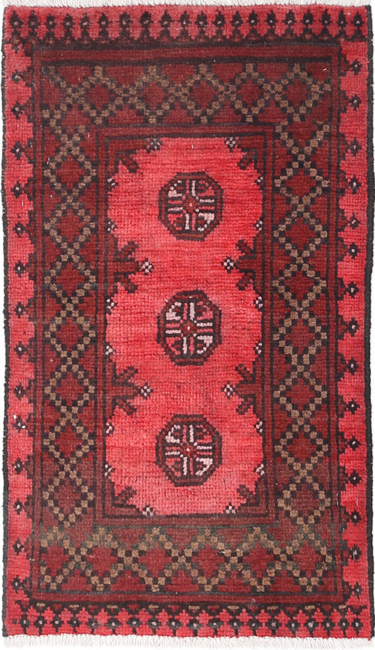 Ivory Hand-Knotted Afghan Tribal Geometric Wool Rug - 1'6" x 2'10"