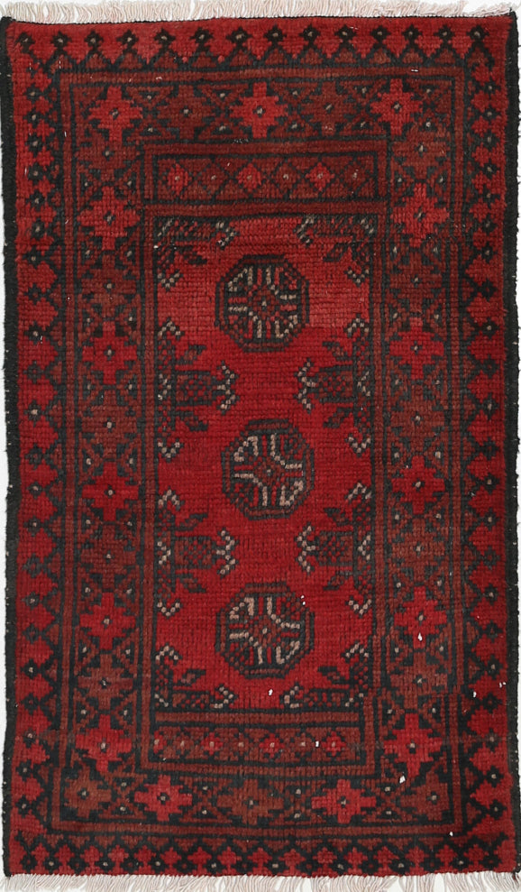 Ivory Hand-Knotted Afghan Tribal Geometric Wool Rug - 1'8" x 3'0"