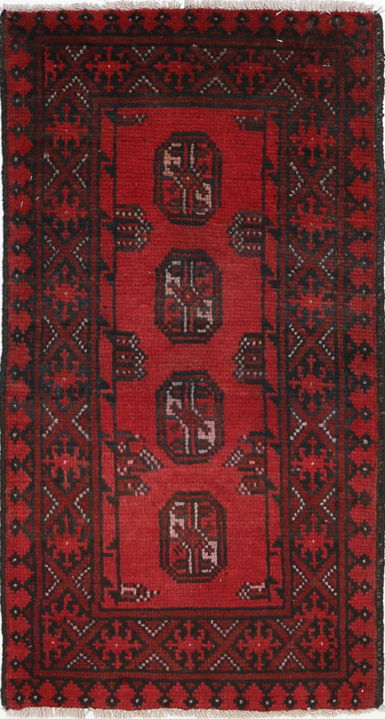 Ivory Hand-Knotted Afghan Tribal Geometric Wool Rug - 1'8" x 3'4"