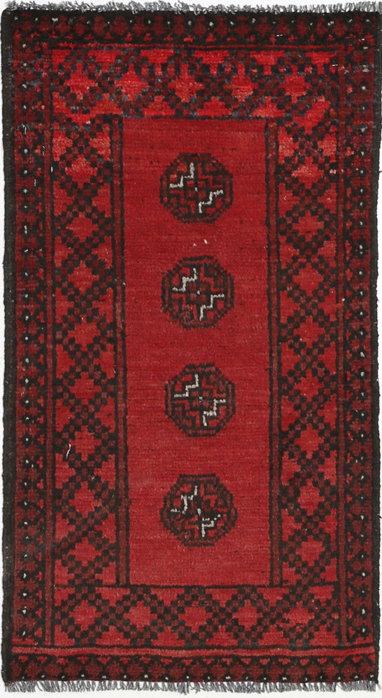 Ivory Hand-Knotted Afghan Tribal Geometric Wool Rug - 1'7" x 3'2"