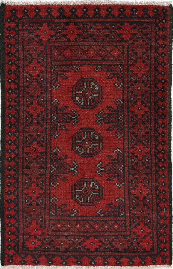 Ivory Hand-Knotted Afghan Tribal Geometric Wool Rug - 1'8" x 2'10"