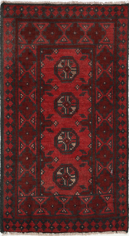 Ivory Hand-Knotted Afghan Tribal Geometric Wool Rug - 1'7" x 3'1"