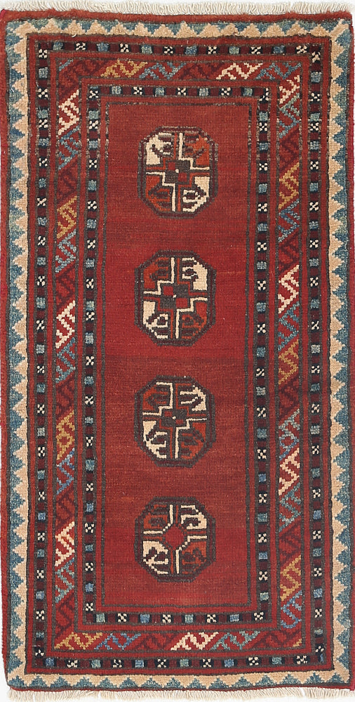 Ivory Hand-Knotted Afghan Tribal Geometric Wool Rug - 1'7" x 3'2"