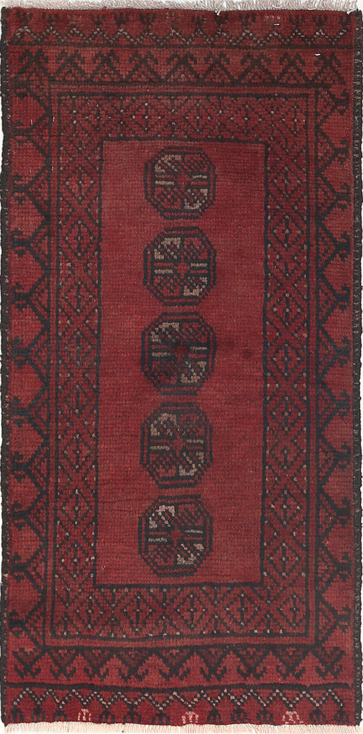 Ivory Hand-Knotted Afghan Tribal Geometric Wool Rug - 1'7" x 3'4"