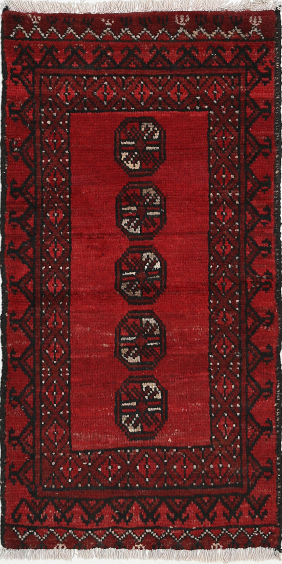 Ivory Hand-Knotted Afghan Tribal Geometric Wool Rug - 1'7" x 3'5"