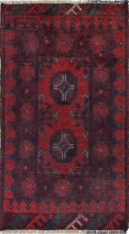 Ivory Hand-Knotted Afghan Tribal Geometric Wool Rug - 1'7" x 3'0"