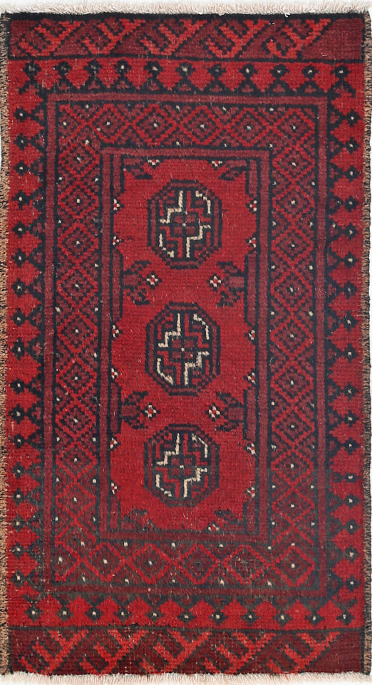 Ivory Hand-Knotted Afghan Tribal Geometric Wool Rug - 1'8" x 3'0"