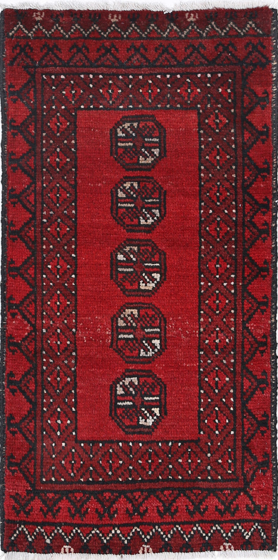 Ivory Hand-Knotted Afghan Tribal Geometric Wool Rug - 1'7" x 3'3"