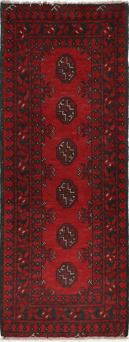 Ivory Hand-Knotted Afghan Tribal Geometric Wool Rug - 1'7" x 4'7"