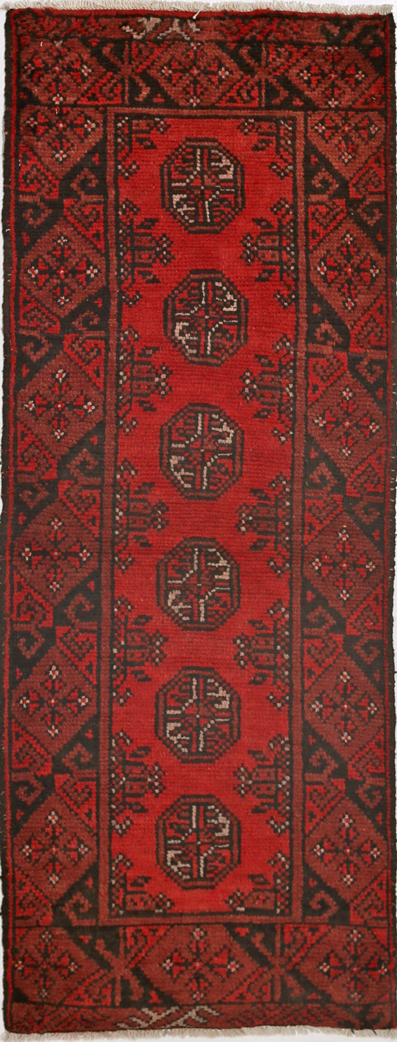 Ivory Hand-Knotted Afghan Tribal Geometric Wool Rug - 1'7" x 4'9"