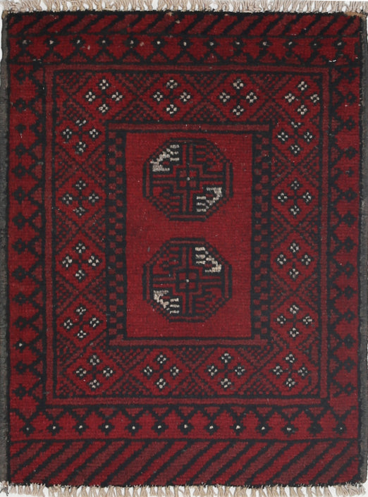 Ivory Hand-Knotted Afghan Tribal Geometric Wool Rug - 1'7" x 2'2"