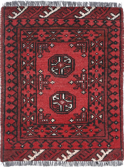 Ivory Hand-Knotted Afghan Tribal Geometric Wool Rug - 1'7" x 2'0"