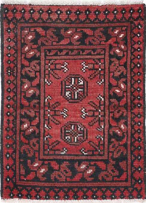 Ivory Hand-Knotted Afghan Tribal Geometric Wool Rug - 1'7" x 2'1"