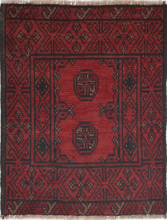 Ivory Hand-Knotted Afghan Tribal Geometric Wool Rug - 1'7" x 2'2"