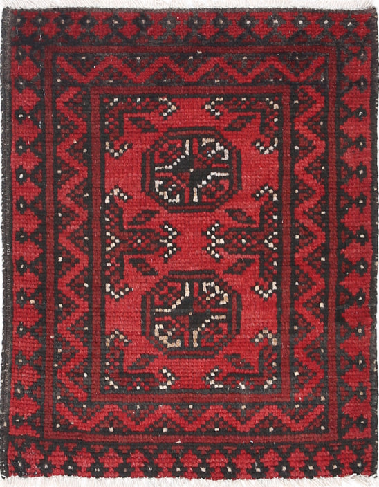 Ivory Hand-Knotted Afghan Tribal Geometric Wool Rug - 1'8" x 2'2"