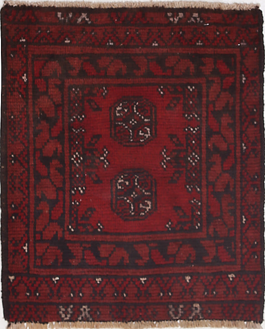 Ivory Hand-Knotted Afghan Tribal Geometric Wool Rug - 1'8" x 2'0"