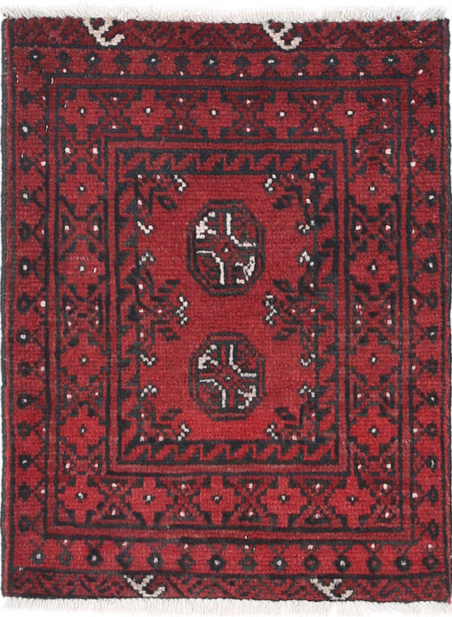 Ivory Hand-Knotted Afghan Tribal Geometric Wool Rug - 1'7" x 2'2"