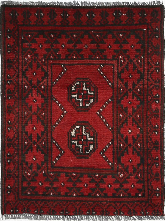 Ivory Hand-Knotted Afghan Tribal Geometric Wool Rug - 1'8" x 2'2"