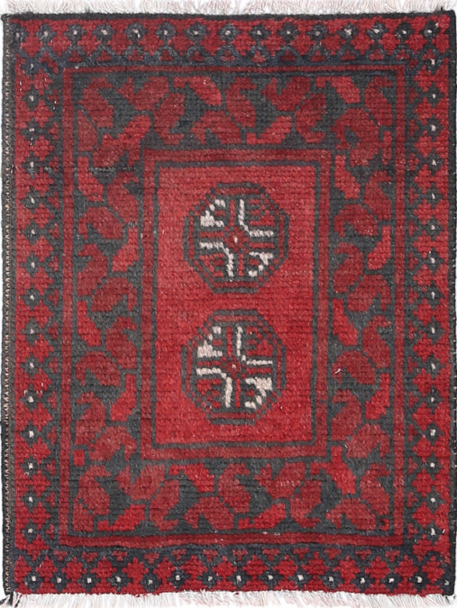 Ivory Hand-Knotted Afghan Tribal Geometric Wool Rug - 1'6" x 2'1"