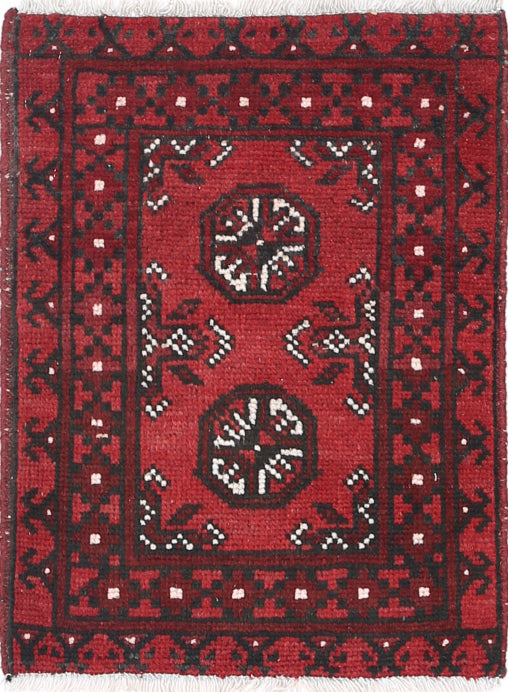 Ivory Hand-Knotted Afghan Tribal Geometric Wool Rug - 1'7" x 2'2"