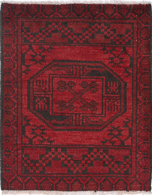 Ivory Hand-Knotted Afghan Tribal Geometric Wool Rug - 1'7" x 2'1"