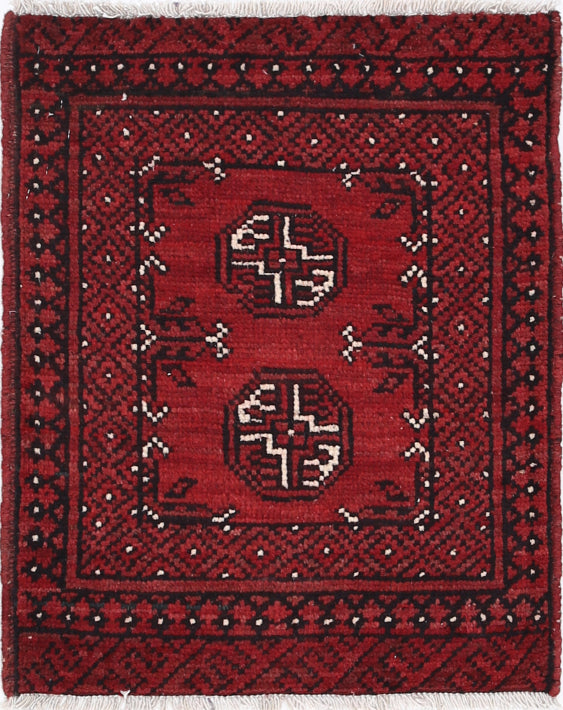 Ivory Hand-Knotted Afghan Tribal Geometric Wool Rug - 1'8" x 2'2"