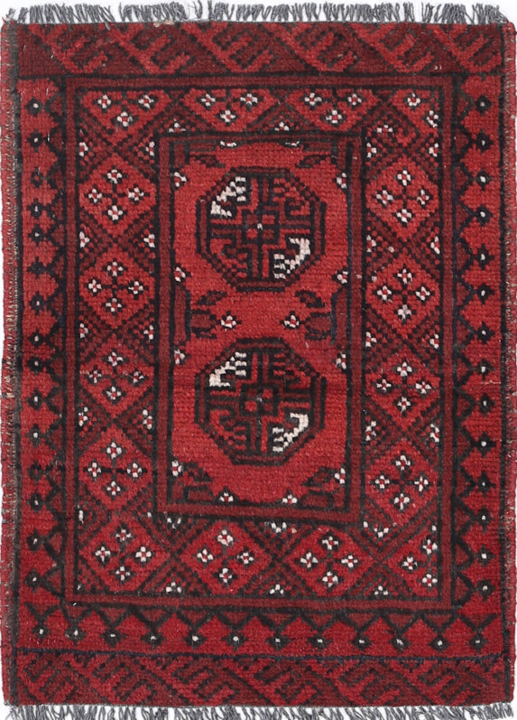 Ivory Hand-Knotted Afghan Tribal Geometric Wool Rug - 1'9" x 2'4"