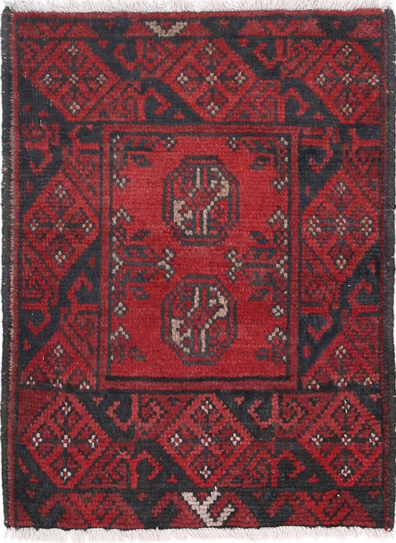 Ivory Hand-Knotted Afghan Tribal Geometric Wool Rug - 1'8" x 2'2"