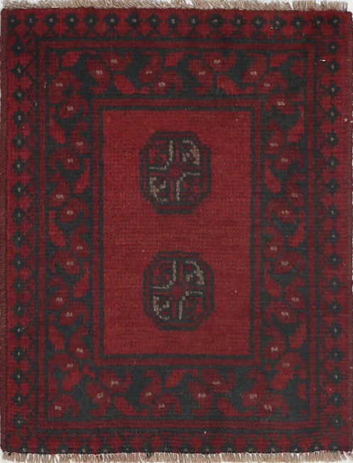 Ivory Hand-Knotted Afghan Tribal Geometric Wool Rug - 1'7" x 2'0"