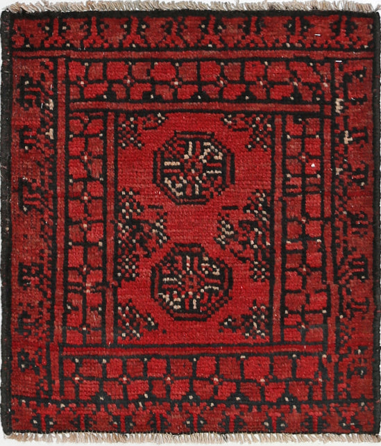 Ivory Hand-Knotted Afghan Tribal Geometric Wool Rug - 1'8" x 2'0"