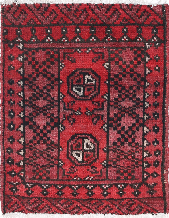 Ivory Hand-Knotted Afghan Tribal Geometric Wool Rug - 1'8" x 2'2"