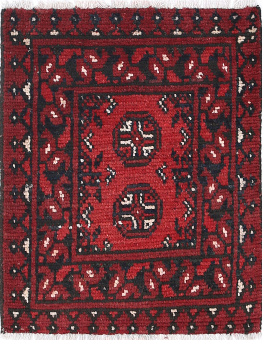 Ivory Hand-Knotted Afghan Tribal Geometric Wool Rug - 1'7" x 2'1"
