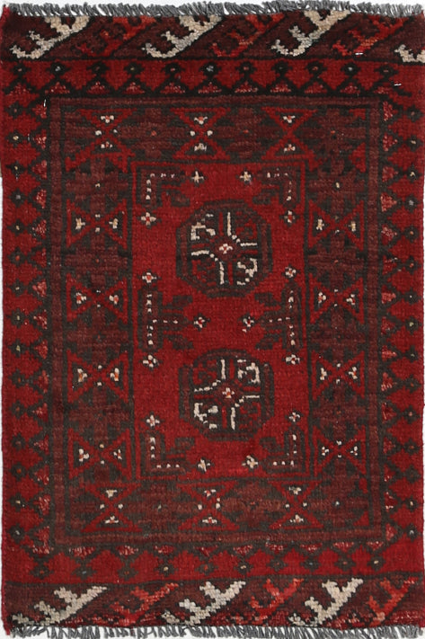 Ivory Hand-Knotted Afghan Tribal Geometric Wool Rug - 1'6" x 2'2"