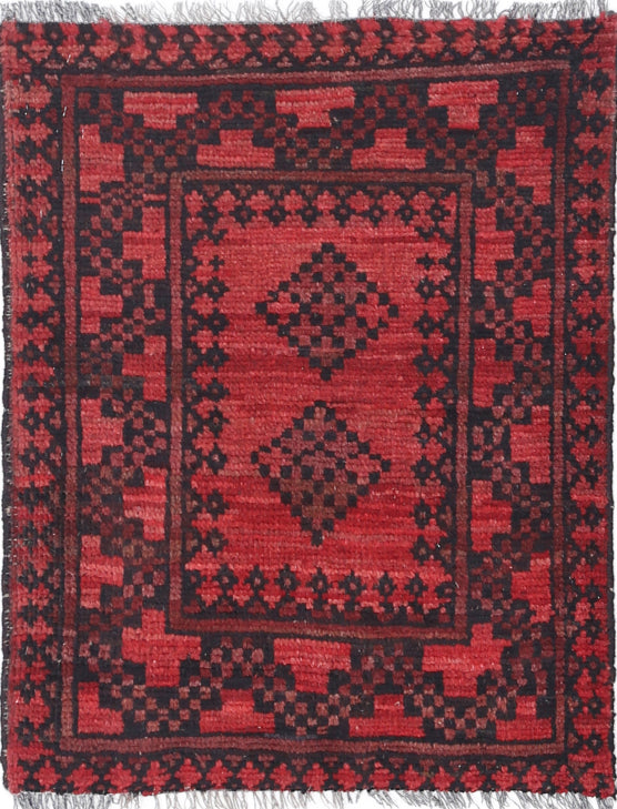 Ivory Hand-Knotted Afghan Tribal Geometric Wool Rug - 1'8" x 2'2"