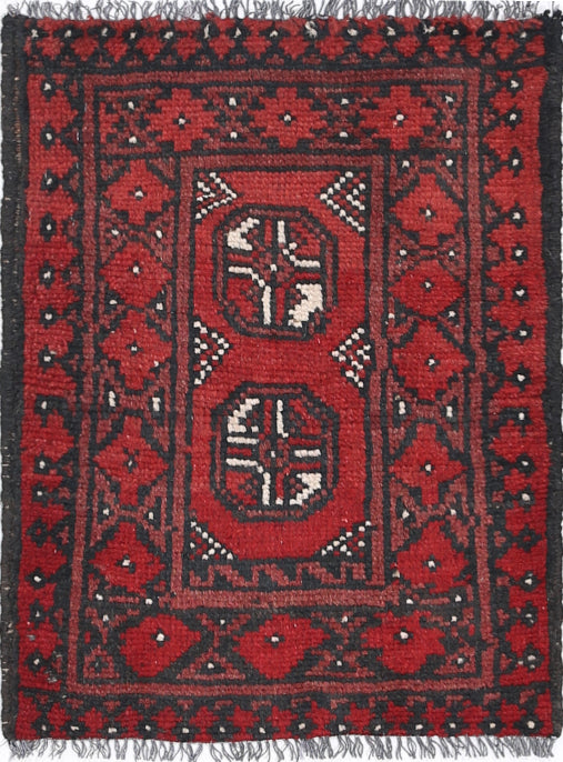 Ivory Hand-Knotted Afghan Tribal Geometric Wool Rug - 1'6" x 2'1"