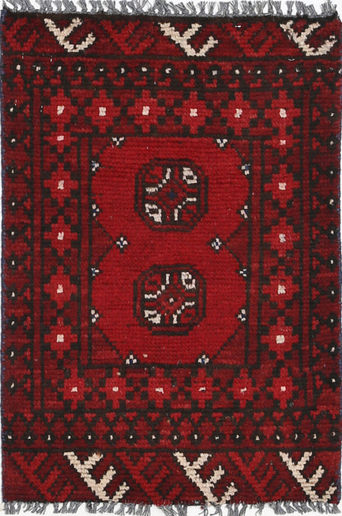 Ivory Hand-Knotted Afghan Tribal Geometric Wool Rug - 1'6" x 2'3"