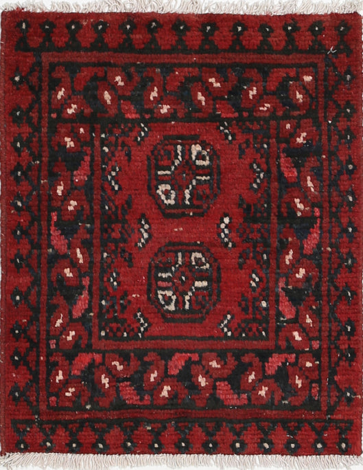 Ivory Hand-Knotted Afghan Tribal Geometric Wool Rug - 1'7" x 2'1"