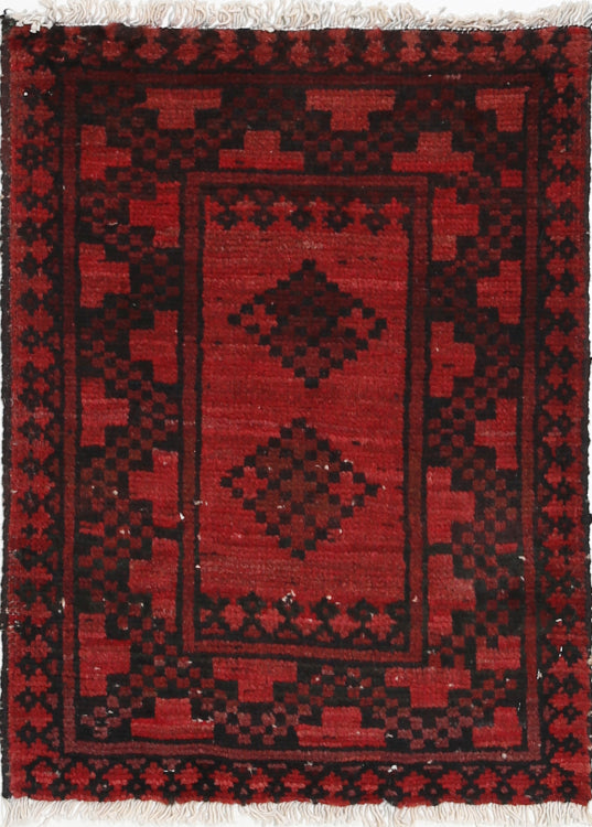 Ivory Hand-Knotted Afghan Tribal Geometric Wool Rug - 1'8" x 2'3"