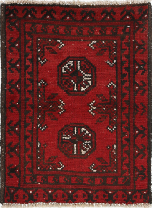 Ivory Hand-Knotted Afghan Tribal Geometric Wool Rug - 1'6" x 2'2"