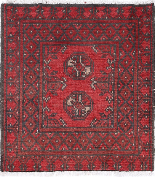 Ivory Hand-Knotted Afghan Tribal Geometric Wool Rug - 1'7" x 1'11"